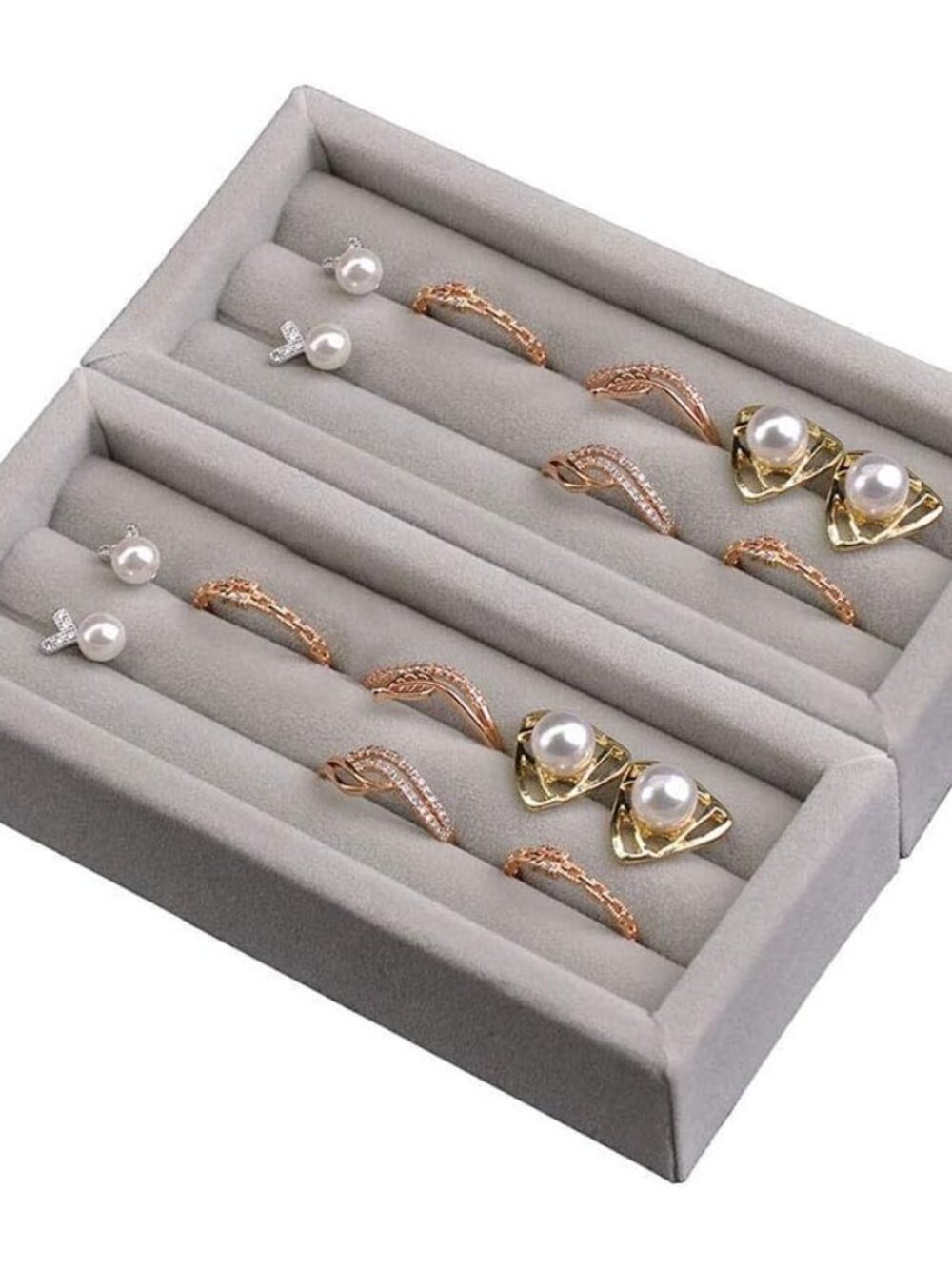 Small Jewelry Tray, 2PCS Ring Organizer, Velvet Jewelry Display Tray, Stackable
